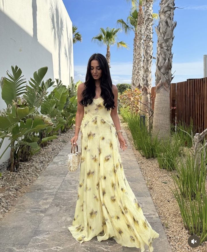 Maxi dress for women with floral pattern and light chiffon Lune London
