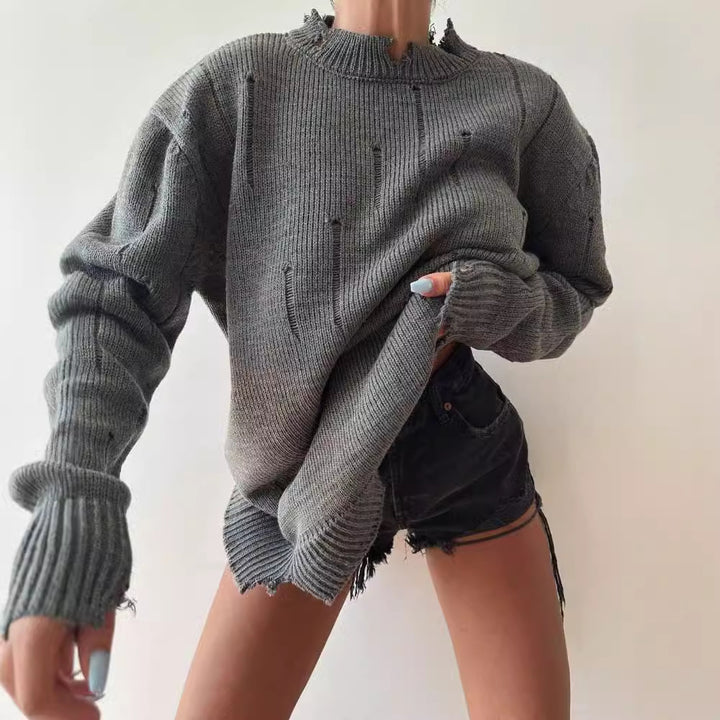 Chunky knit sweater for women with distressed details Lune London