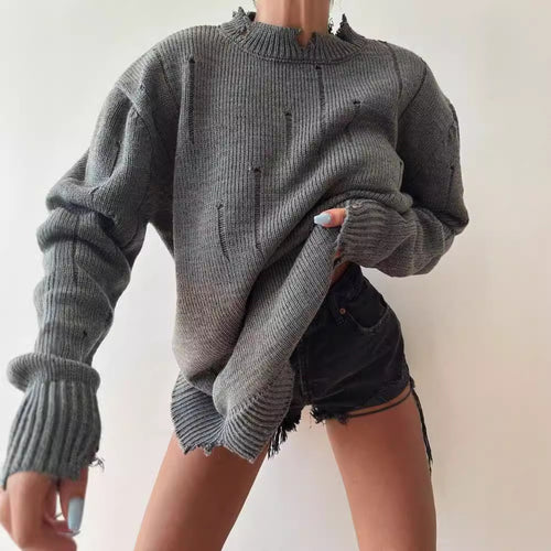Chunky knit sweater for women with distressed details Lune London