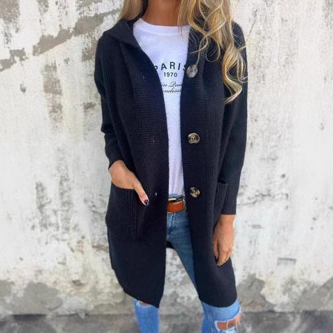 Ladies cardigan with hood and large buttons Lune London