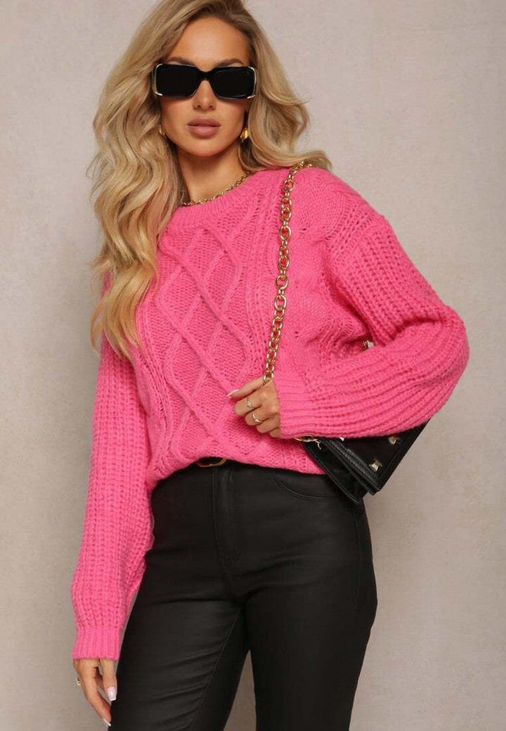 Pull en tricot épais pour femme avec design romantique en câble et manches larges Chic & Stil
