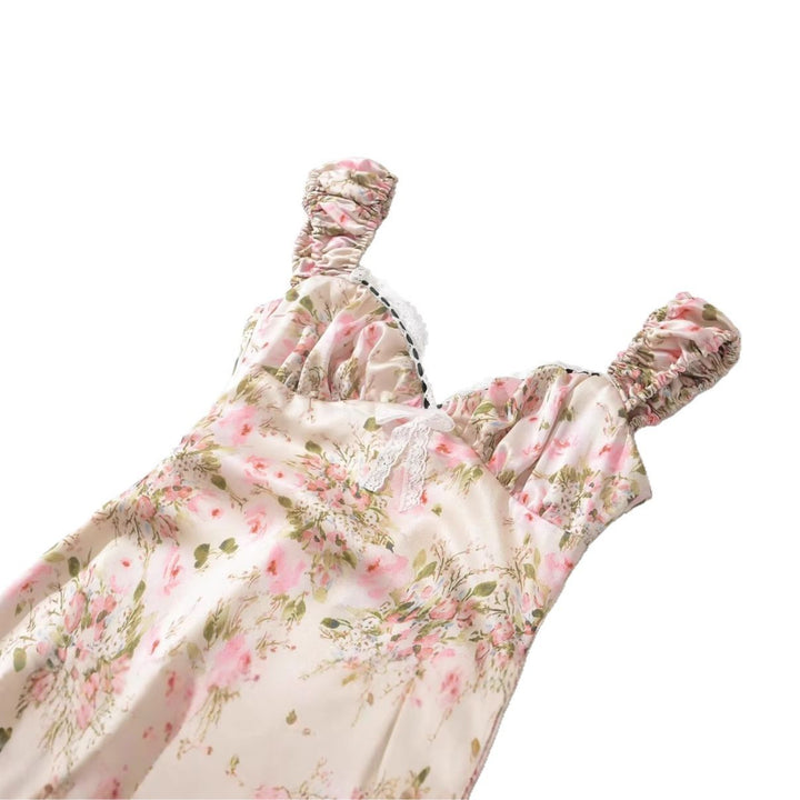 Maxi dress for women with floral design, frills, and elegant cut Lune London