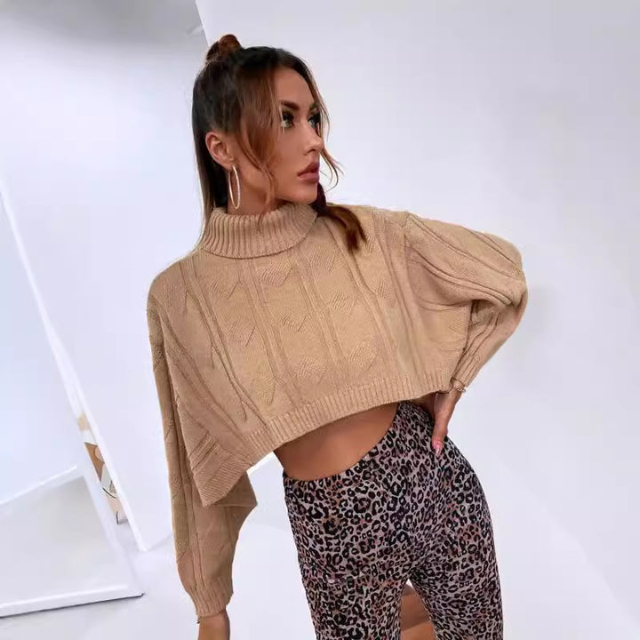 Ladies cropped turtleneck in chunky knit Lune London