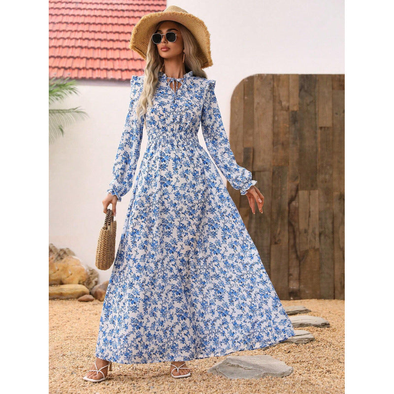 Maxi dress for women with a flattering cut and floral details Lune London