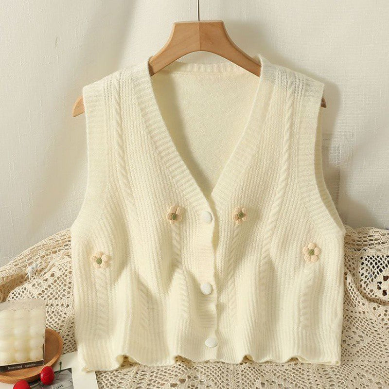 Women's knitted vest with floral appliqués Lune London