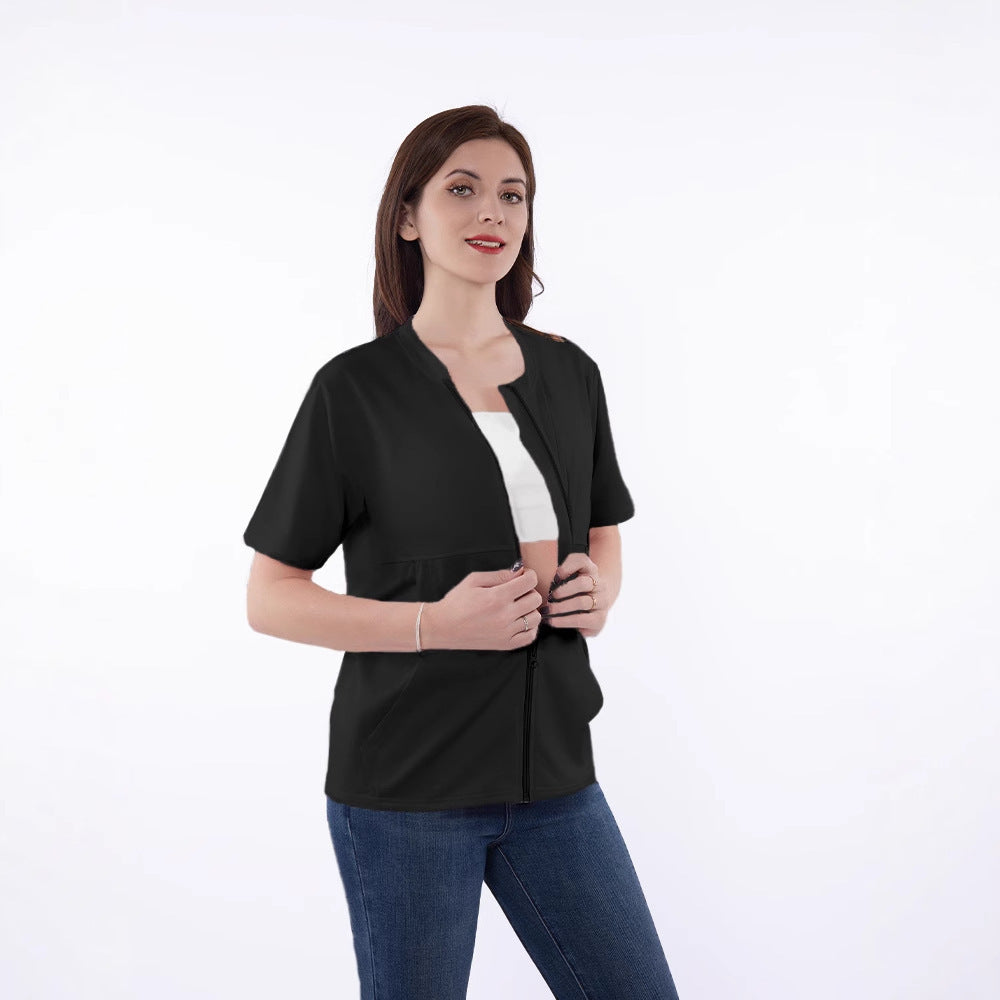 Short sporty jacket for women with short sleeves, featuring a practical zipper and a casual fit Lune London