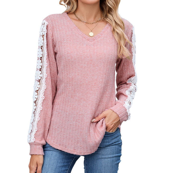 Ladies V-Fitted Sweater with V-Neck and Chic Lace Details
