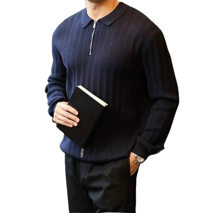 Knit sweater for men with collar and practical zipper Lune London