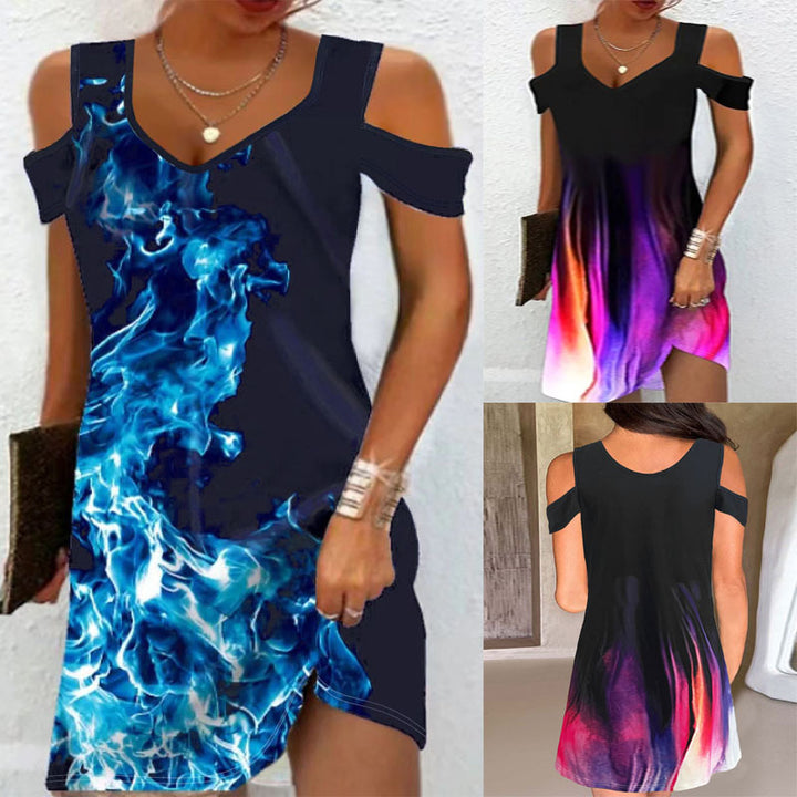 Ladies Cold Shoulder Graphic Mini Dress Lune London