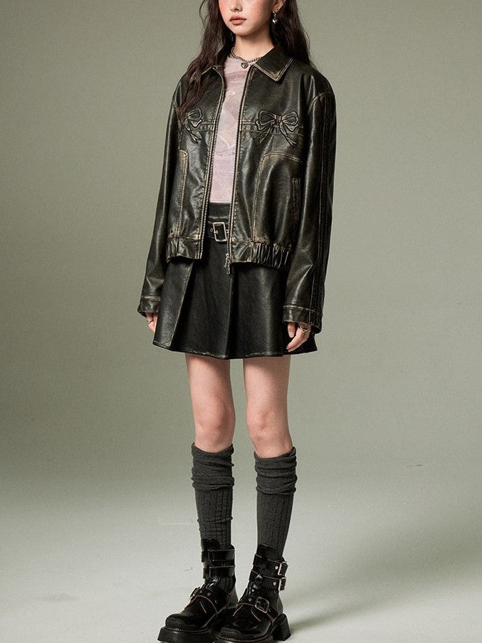 Lune London | Bow Zipper Leather Jacket