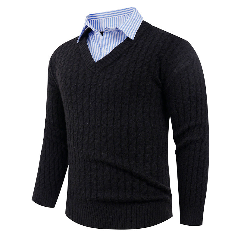 Men's elegant knit sweater with V-neck and fine structure Lune London