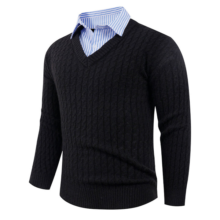 Men's elegant knit sweater with V-neck and fine structure Lune London