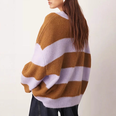 Pull en tricot oversize pour femme avec motif rayé et coupe large Chic & Stil