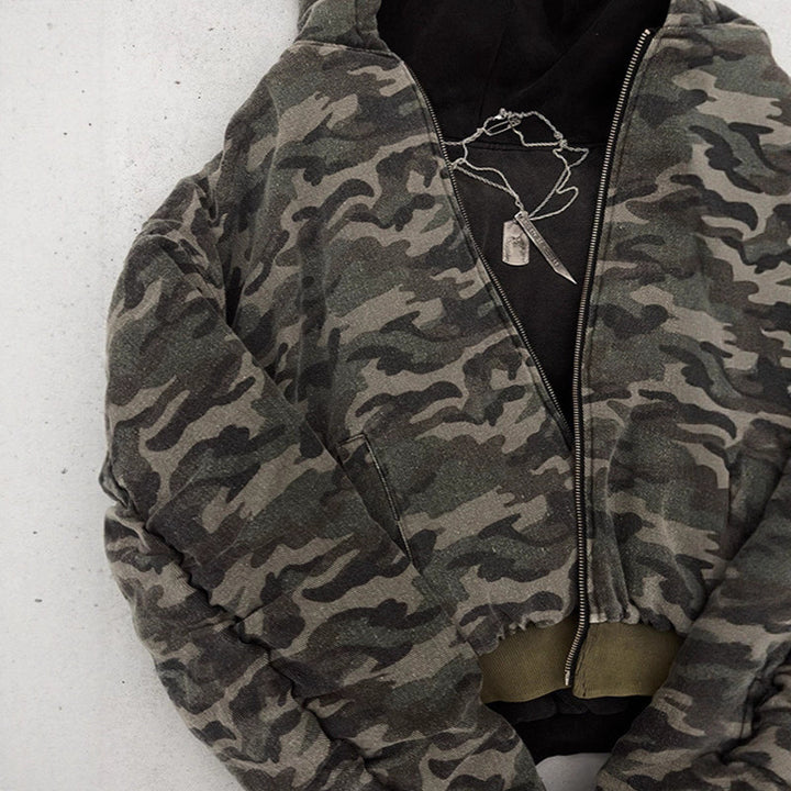 Oversized camouflage jacket for women with hood and zipper Lune London
