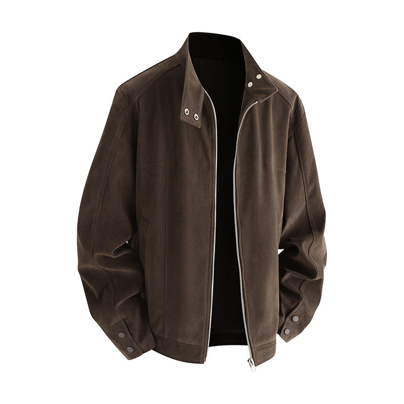 Men's soft synthetic leather leisure jacket with practical collar and zipper Lune London