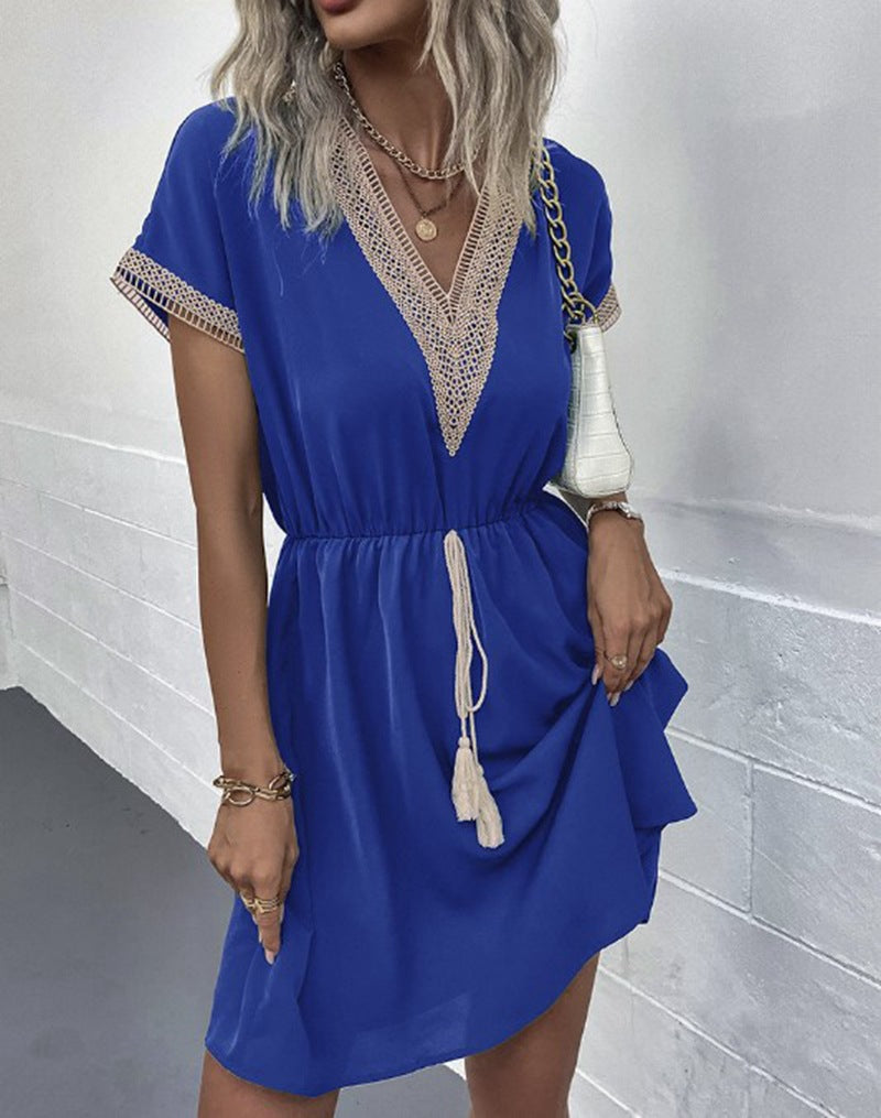 Leisure dress for women with V-neckline and decorative details Lune London