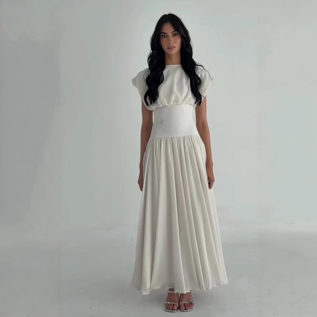 Maxi dress for ladies with elegant gathering and feminine accents Lune London