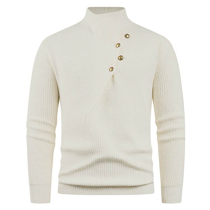 Knitted sweater for men with a modern high collar and decorative buttons Lune London