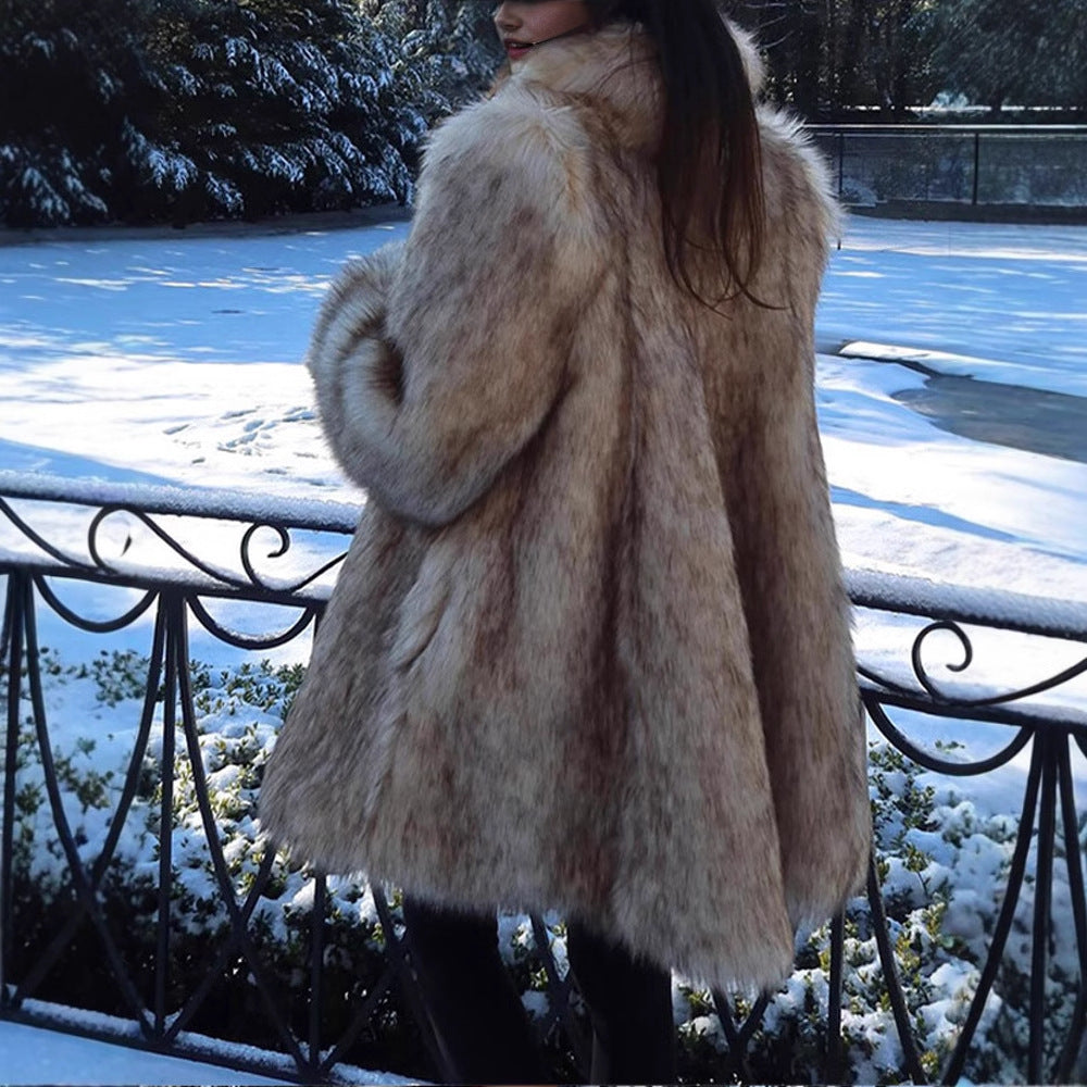 Ladies Comfortable Faux Fur Coat Lune London