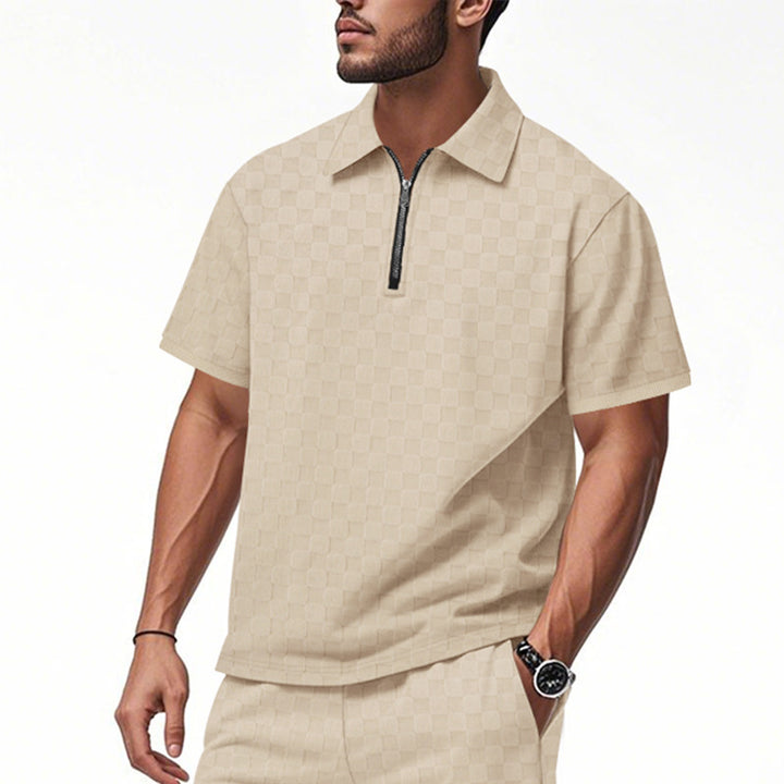 Modern short-sleeved polo for men with zipper and check pattern Lune London