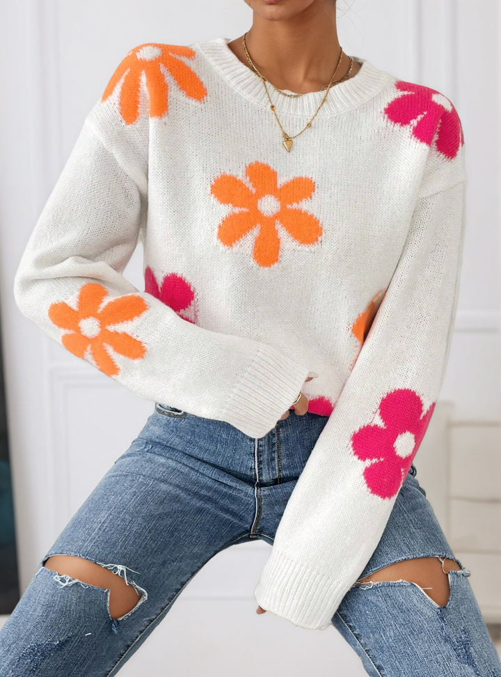 Women's sweater with floral design and round neckline Lune London