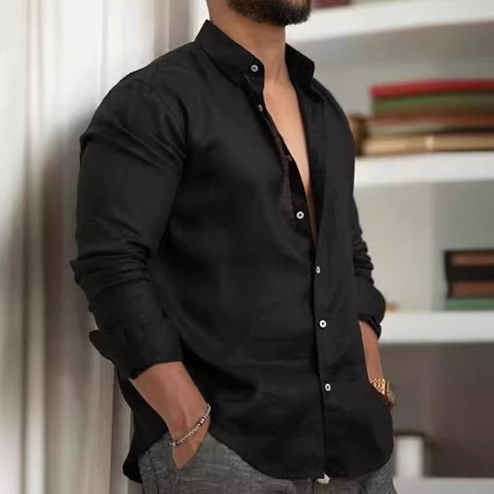Classic linen shirt for men with modern cut and practical button placket Lune London