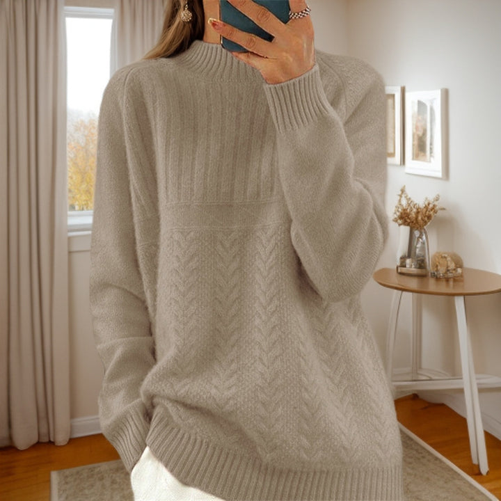 Knitted sweater for women with creative twisted pattern and high collar Lune London