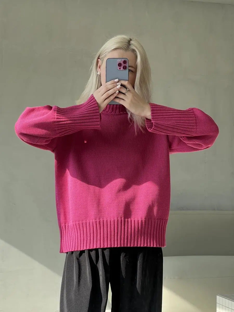 Casual knit sweater for women with high collar and wide ribbed edges Lune London
