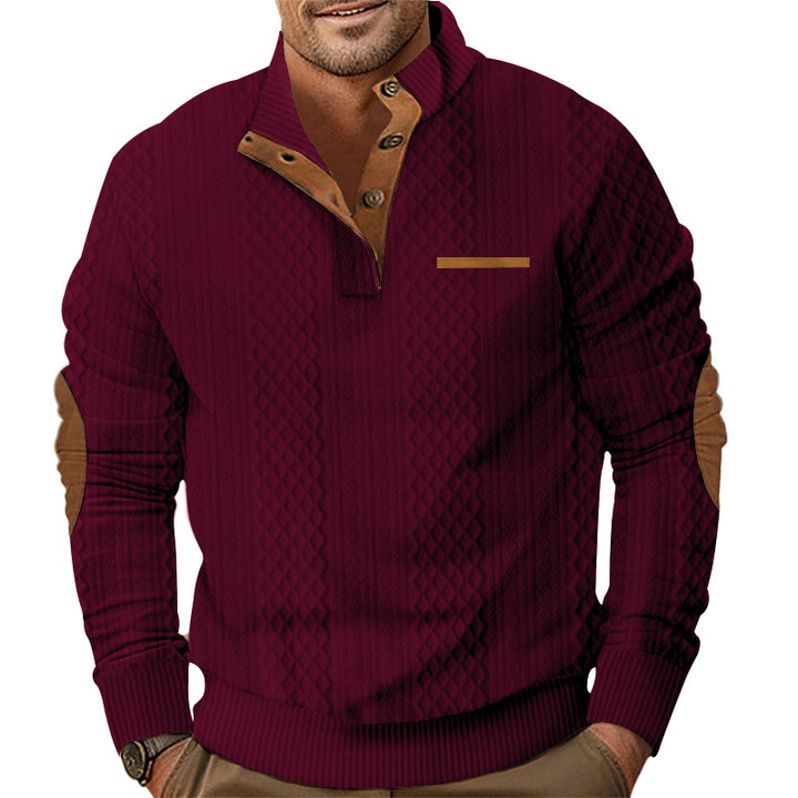 Knit sweater for men with classic button placket and leather details Lune London