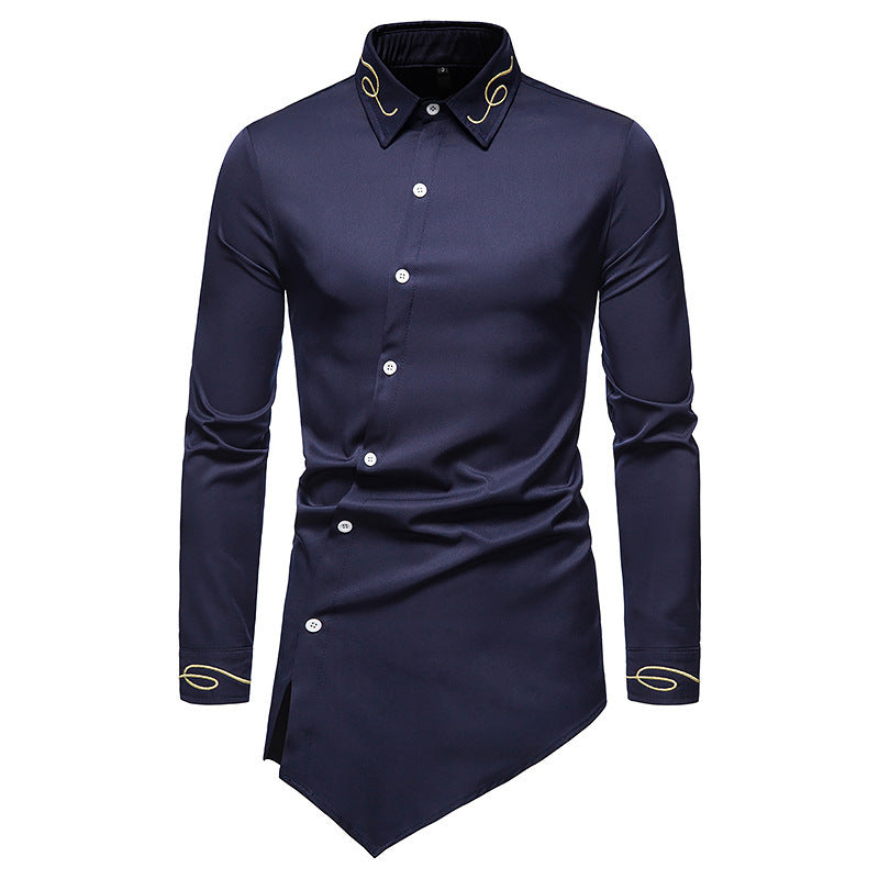Men's Long Sleeve Shirt with Avant-Garde Design and Asymmetric Hem Chic and Style