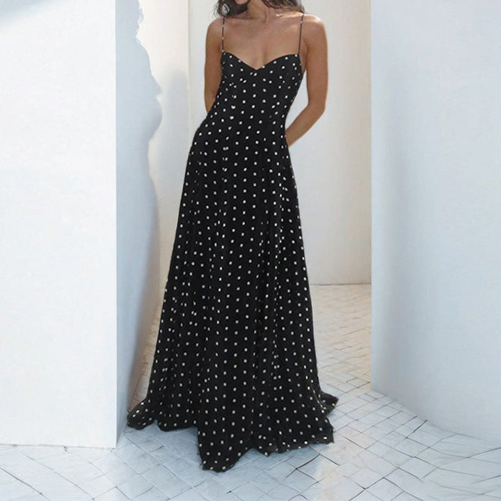 Women’s Maxi Dress with Delicate Heart Cutout and Playful Polka Dot Pattern Lune London