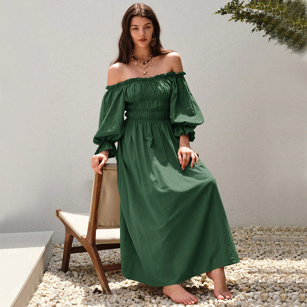 Robe maxi femme en élégant style décolleté avec manches bouffantes froncées Chic & Stil