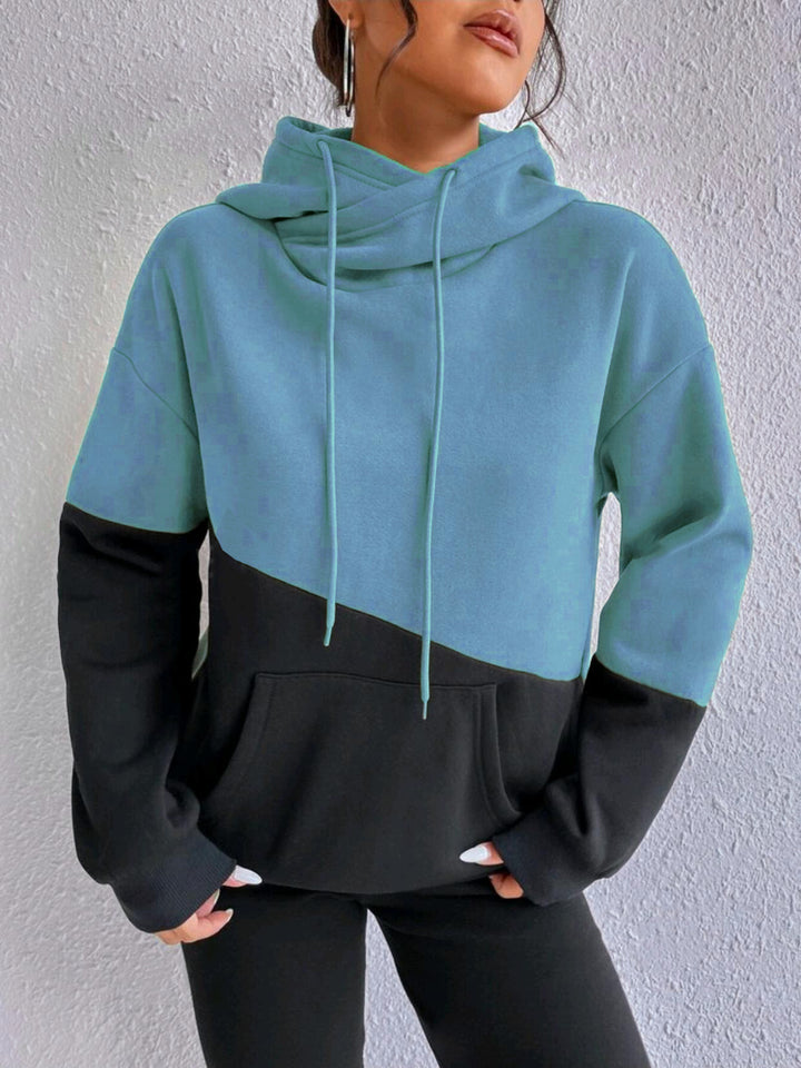 Ladies comfortable hoodie with asymmetrical color block design Lune London