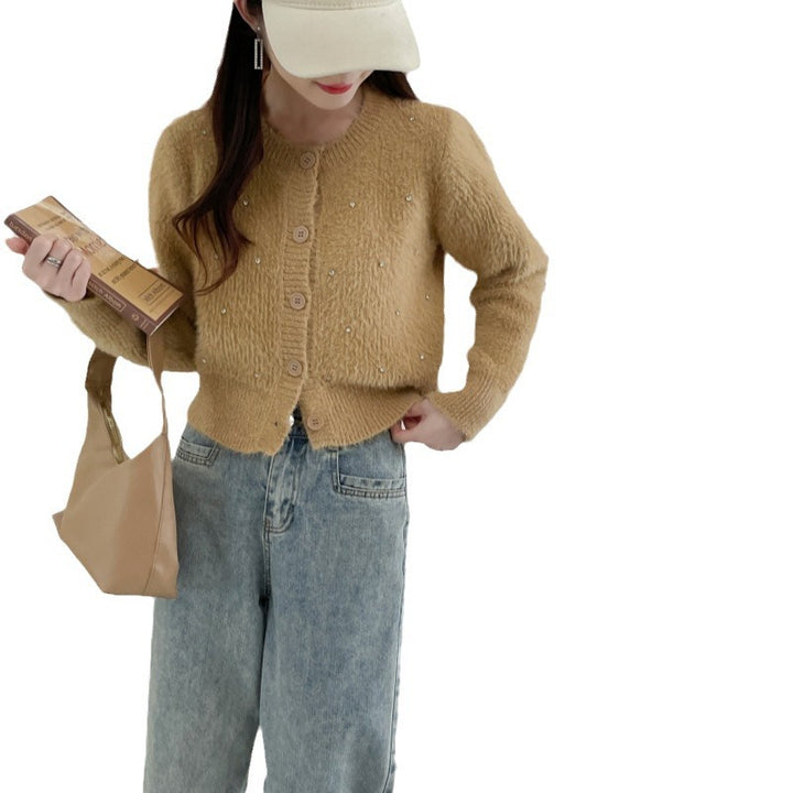 Elegant ladies knit cardigan with trendy pearl accents Lune London