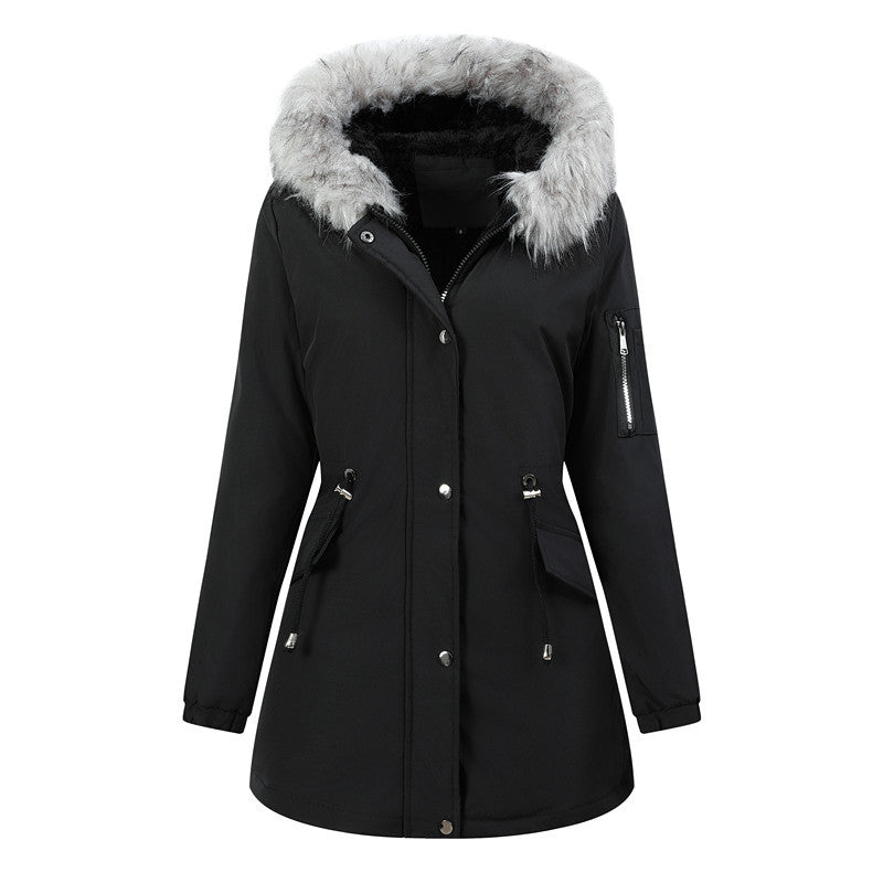 Ladies parka fashion jacket with a large hood and teddy lining Lune London