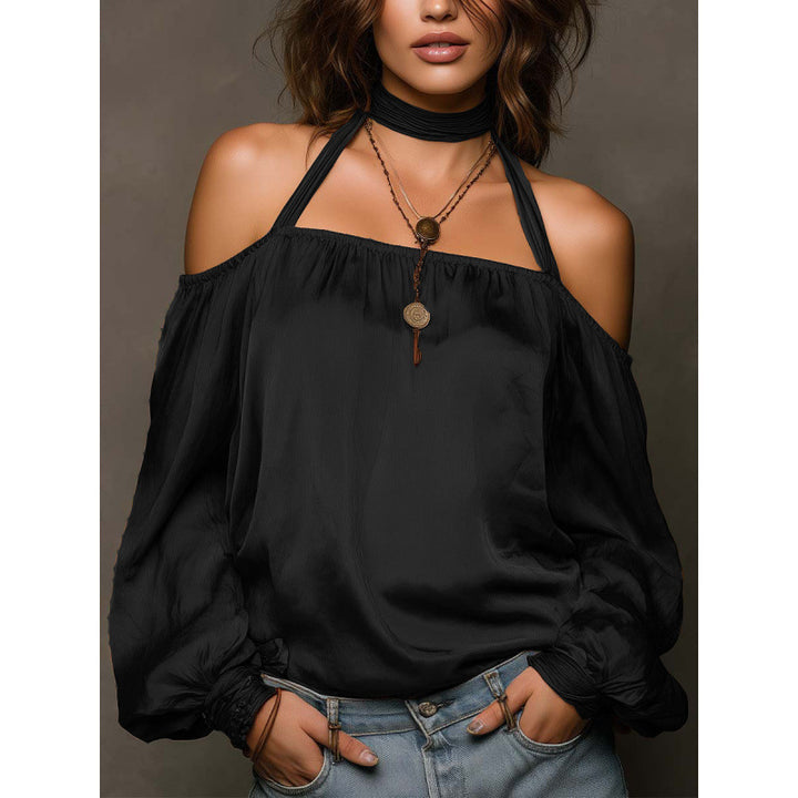 Women Off-Shoulder Blouse with Voluminous Sleeves and Choker Lune London