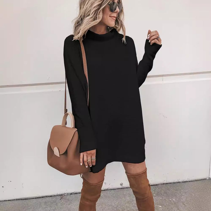 Oversized knitted dress for women with a high collar and puff sleeves Lune London