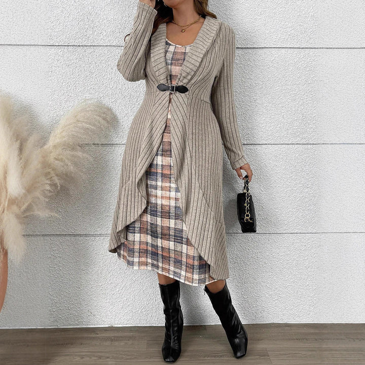 Knitted jacket for women with asymmetrical cut and decorative belt Lune London