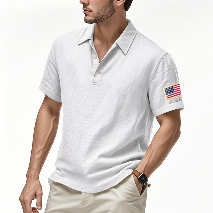 Men's sporty polo with American flag pattern and moisture-wicking technology Lune London