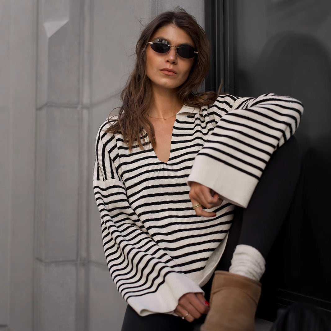 Pull en tricot rayé pour femmes avec coupe confortable Chic & Stil