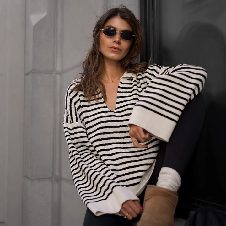 Pull en tricot rayé pour femmes avec coupe confortable Chic & Stil
