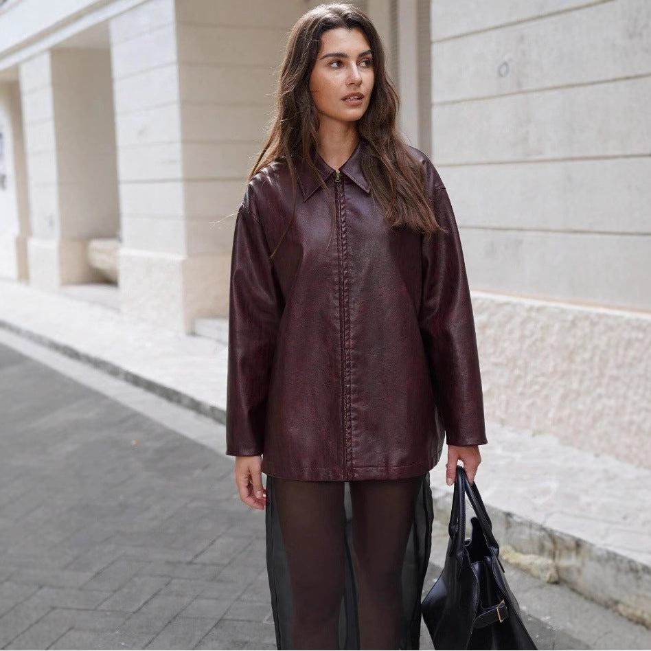 Casual faux leather jacket for women with structured design Lune London
