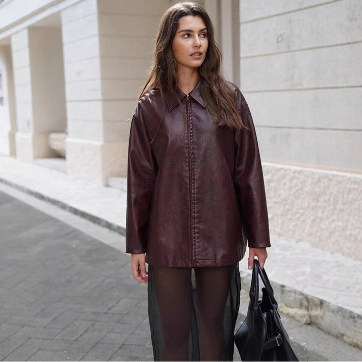 Casual faux leather jacket for women with structured design Lune London