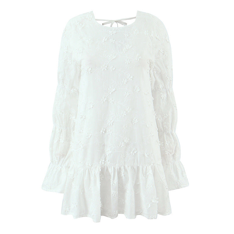 Airy blouse dress for women with floral embroidery and ruffled sleeves Lune London