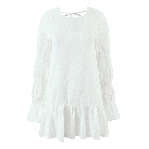 Airy blouse dress for women with floral embroidery and ruffled sleeves Lune London