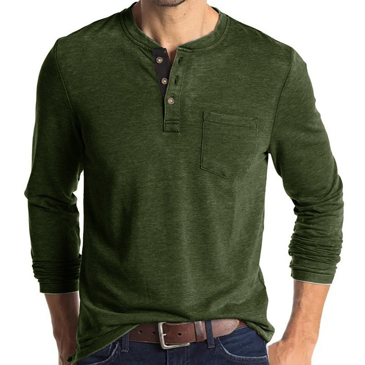 Men's long sleeve T-shirt with modern Henley collar and chest pocket Lune London