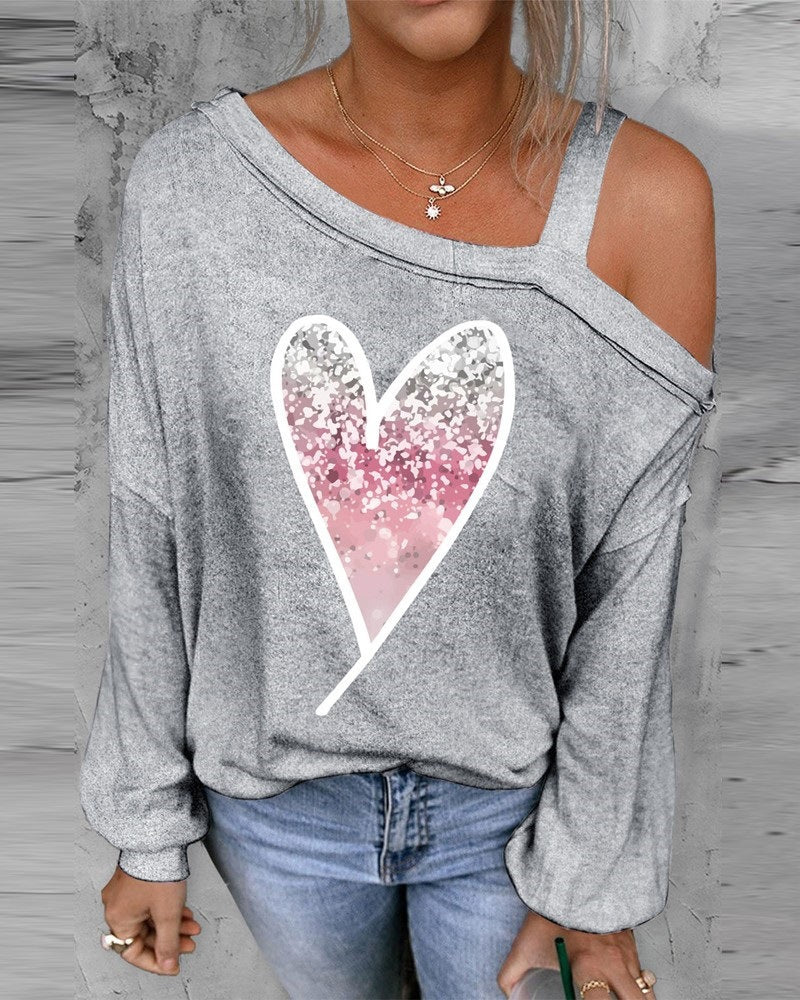 Oversized sweatshirt for women with glitter heart print and casual cut Lune London