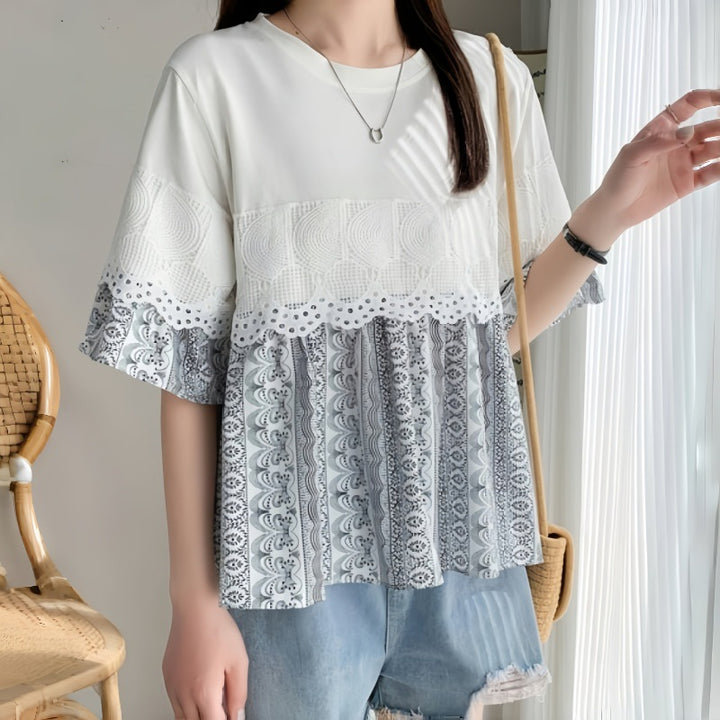 Lune London women's leisure blouse with lace trim