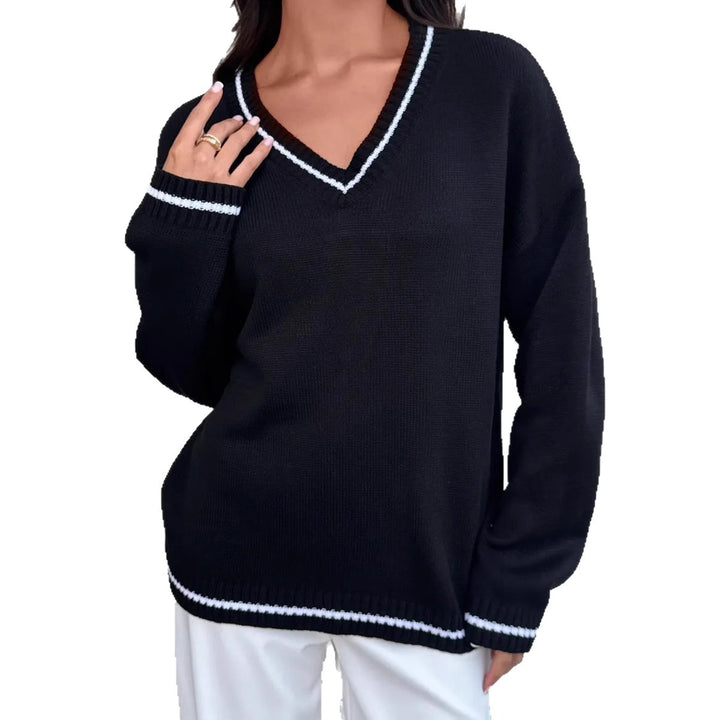 Women V-neck sweater with contrasting detail Lune London