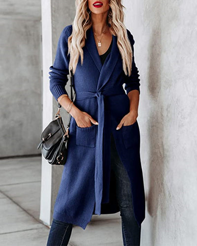 Knit coat for women with belt and practical pockets Lune Londonl
